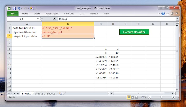 Classifier execution in Excel