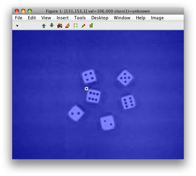 Dice image (showing the first of the three bands i.e. the 'R' channel)